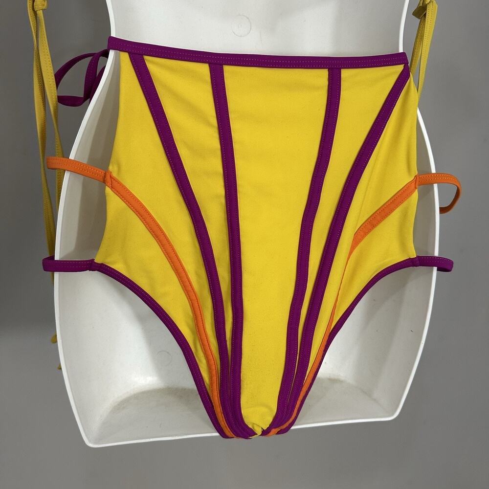 Andrea Iyamah Bikini Womens Yellow High Rise Sz XL Swimsuit Cut Out Resort Vacay - Picture 10 of 13